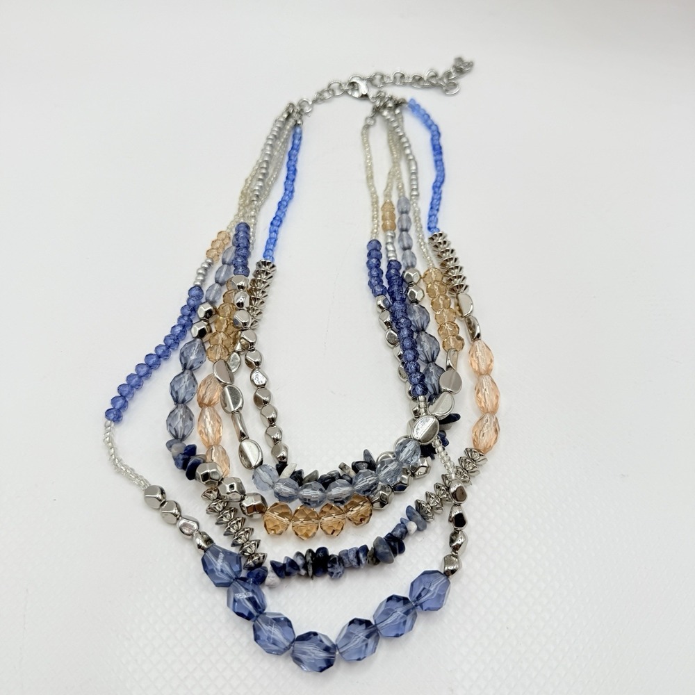 Premier Designs Multilayered Necklace w/ Blue Stones & Glass and Acrylic Beads